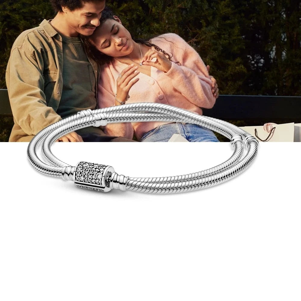Wholesale high quality 925 sterling silver jewelry heart-shaped chain buckle snake bone chain bracelet for pandoring bracelet