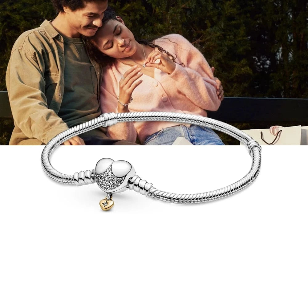 Wholesale high quality 925 sterling silver jewelry heart-shaped chain buckle snake bone chain bracelet for pandoring bracelet