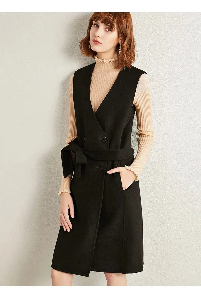 Wholesale high quality luxury winter new design ladies cloak two piece set wool coat women