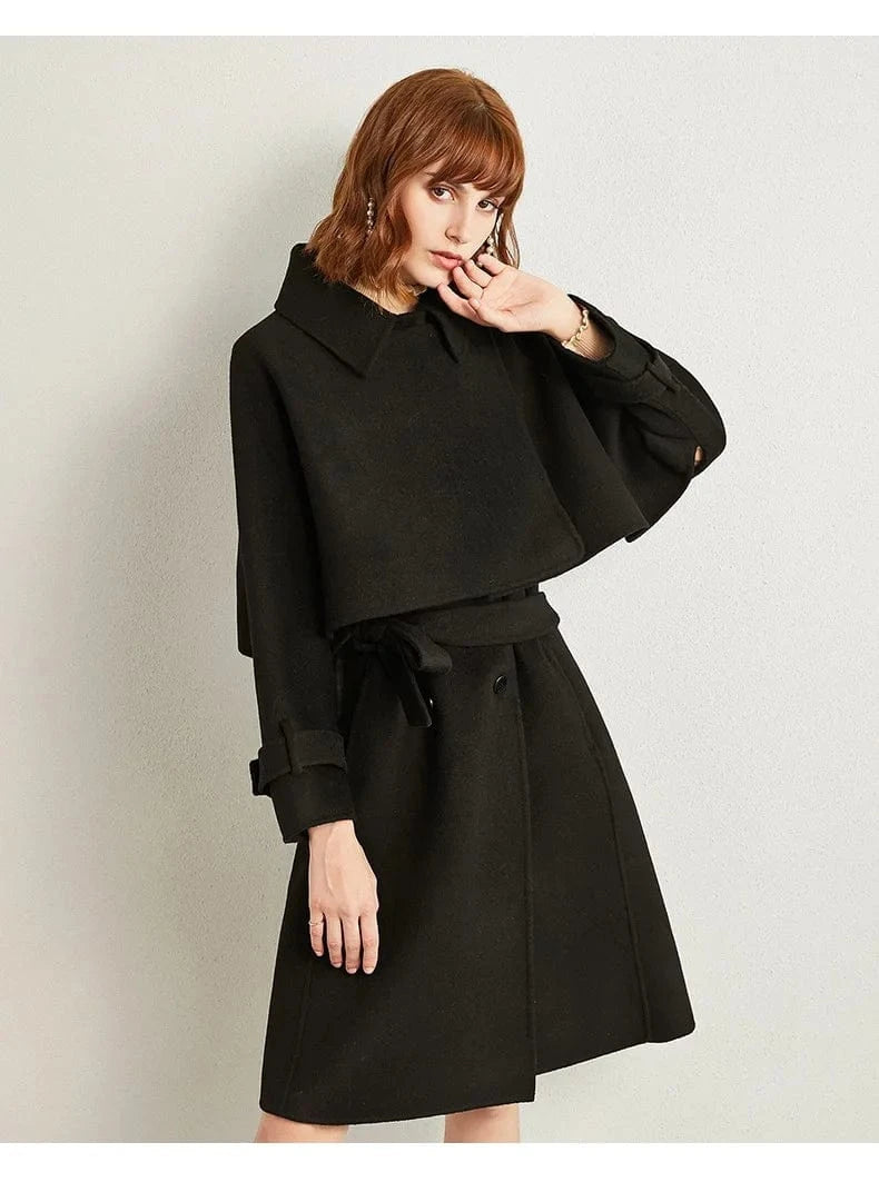 Wholesale high quality luxury winter new design ladies cloak two piece set wool coat women