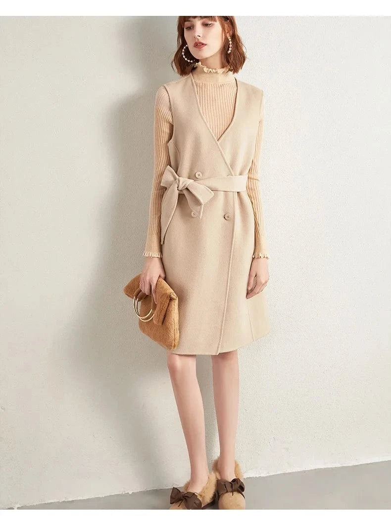 Wholesale high quality luxury winter new design ladies cloak two piece set wool coat women