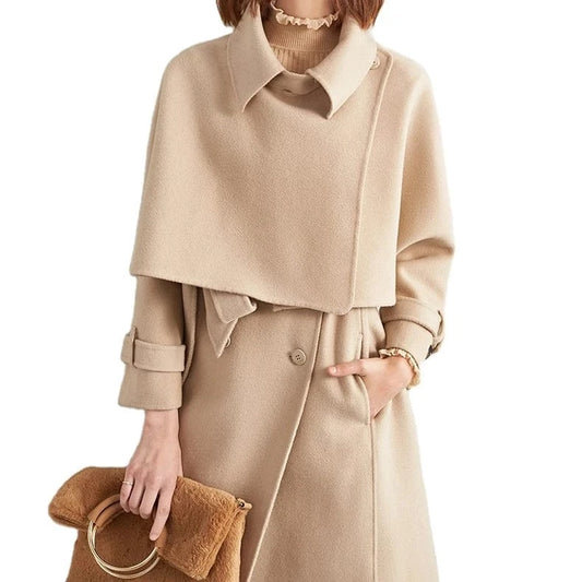 Wholesale high quality luxury winter new design ladies cloak two piece set wool coat women