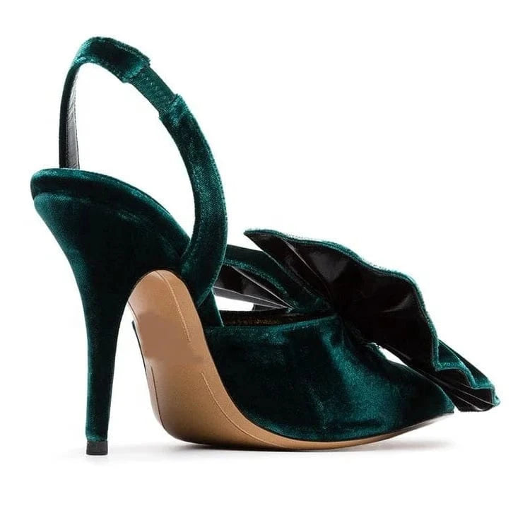 wholesale hot selling elegant velure fabric with big bow pointed toe high heel ladies pumps
