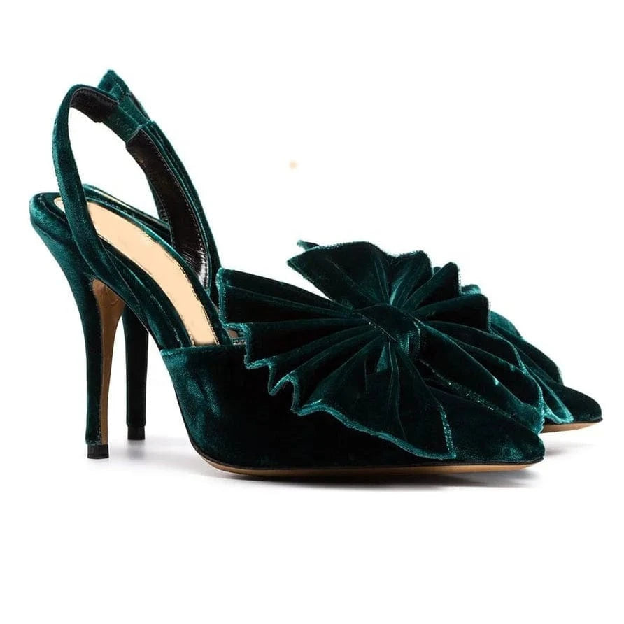 wholesale hot selling elegant velure fabric with big bow pointed toe high heel ladies pumps