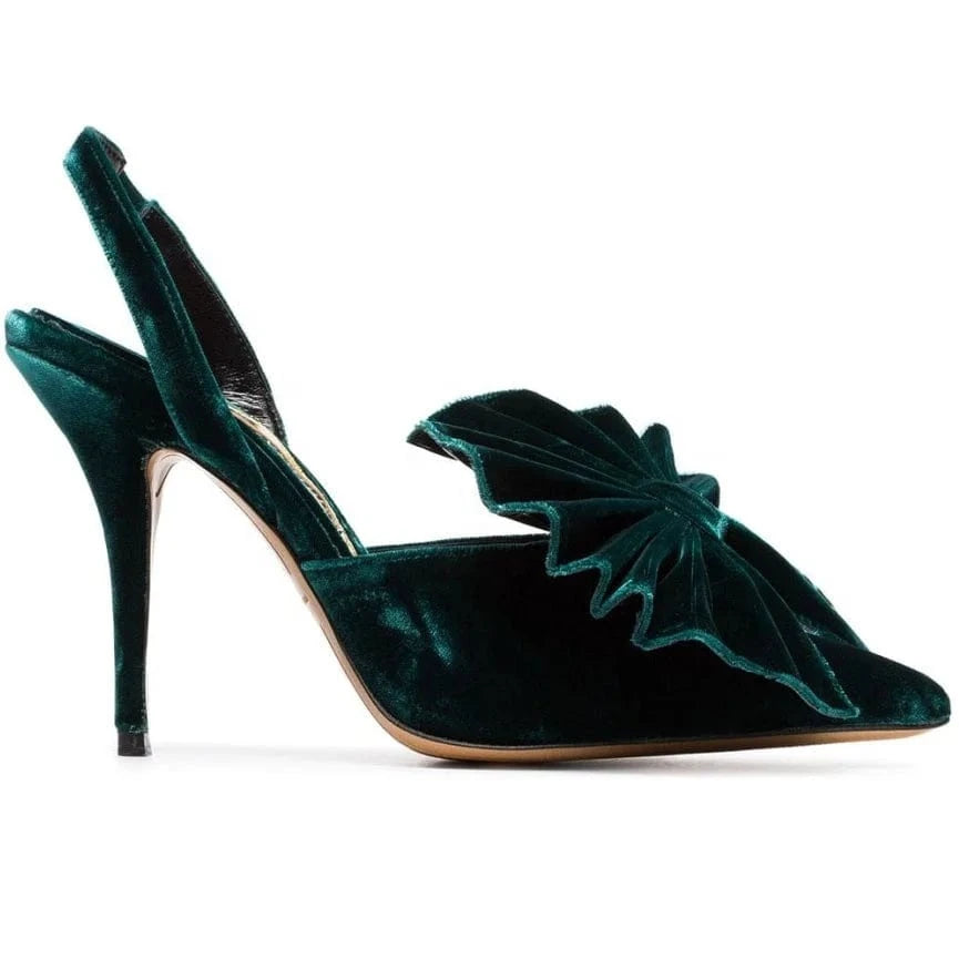 wholesale hot selling elegant velure fabric with big bow pointed toe high heel ladies pumps