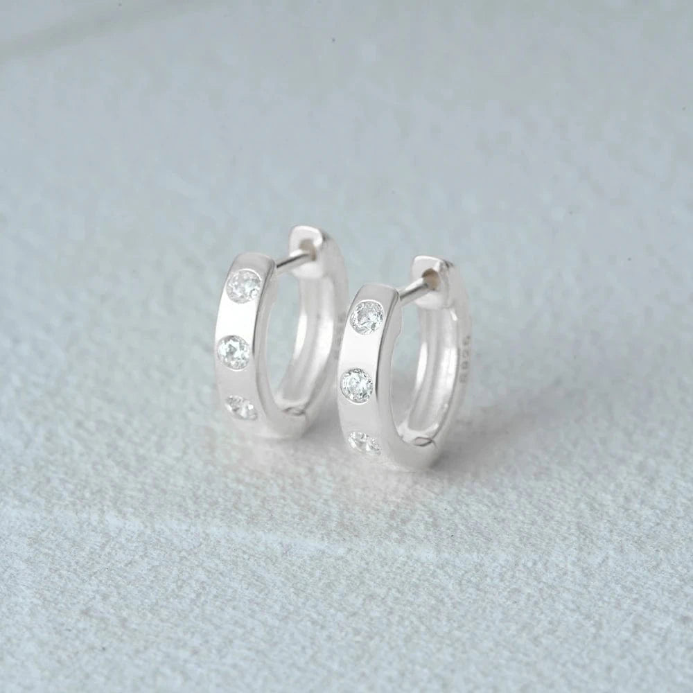 Wholesale Jewelry 925 Sterling Silver Diamond Huggie Hoop Earrings For Women