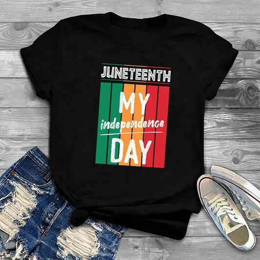 Wholesale Juneteenth Is My Independence Black Afro Women T-Shirt Woman Clothing  Ladies Tshirt Graphic Tee Shirt