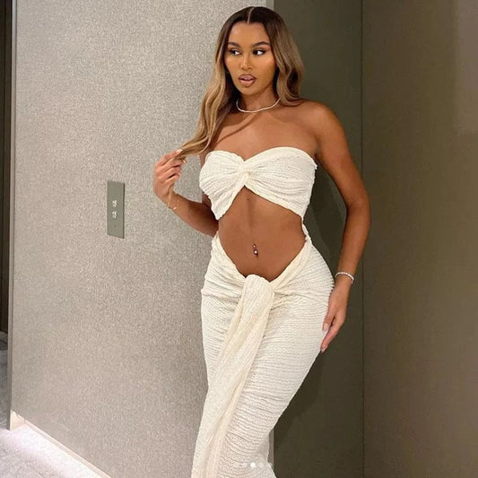 Wholesale Knitwear Long Skirt Bra Set 2-Piece Set For Women Spring 2024