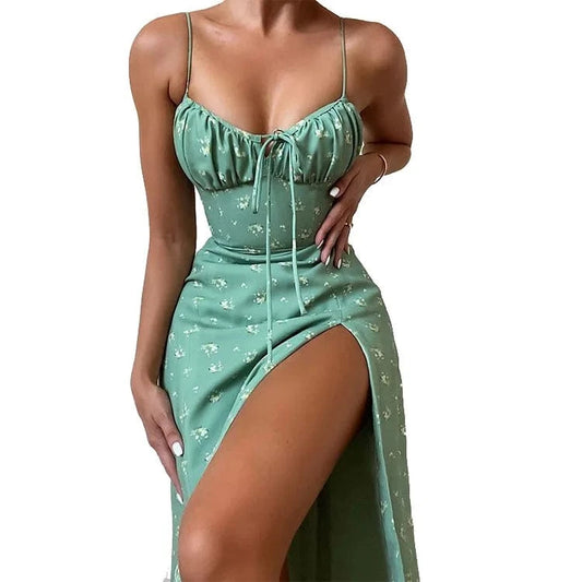Wholesale Ladies High Quality Floral Dress Elegant Slip Dress With Slit Women Clothing Summer 2024 Sexy Floral Casual Dresses