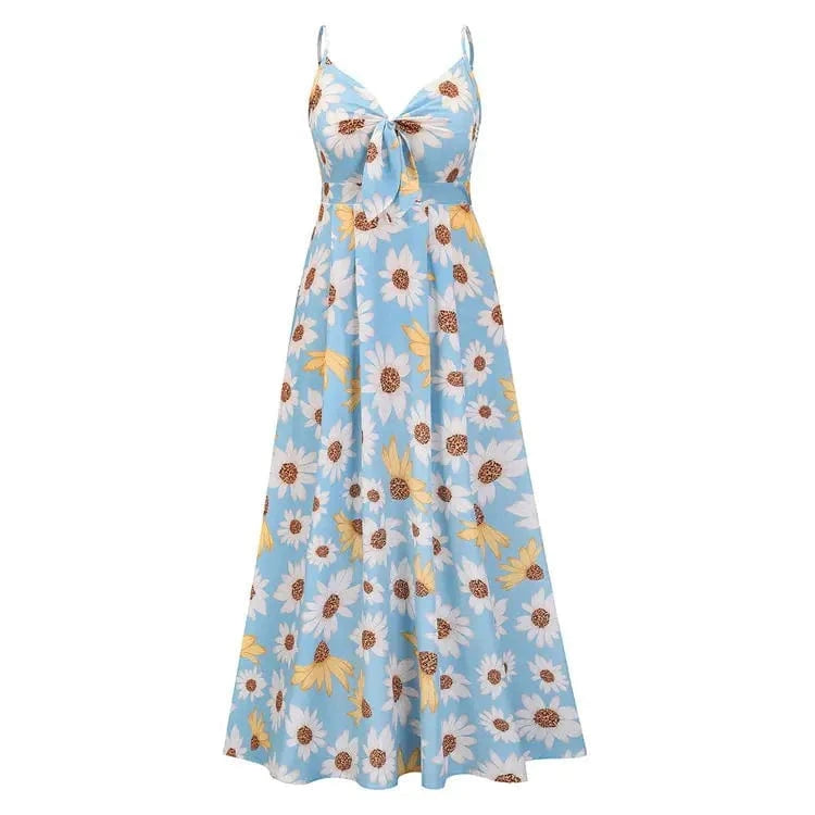 Wholesale Ladies Summer Elegant Femme Longue Flottant Fleur Dos Nu Robe De Plage Floral Maxi Long Beach Dress For Women