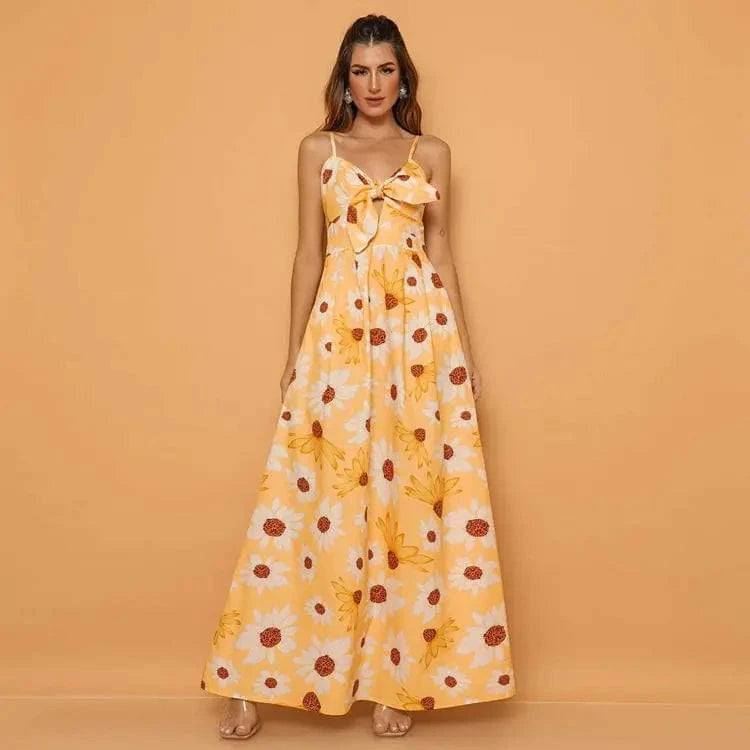 Wholesale Ladies Summer Elegant Femme Longue Flottant Fleur Dos Nu Robe De Plage Floral Maxi Long Beach Dress For Women