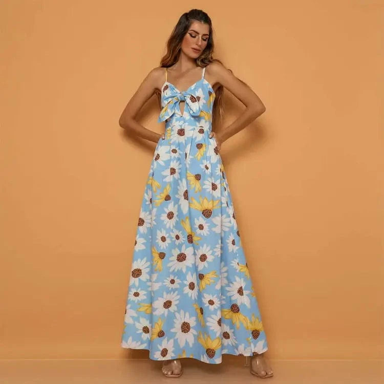 Wholesale Ladies Summer Elegant Femme Longue Flottant Fleur Dos Nu Robe De Plage Floral Maxi Long Beach Dress For Women