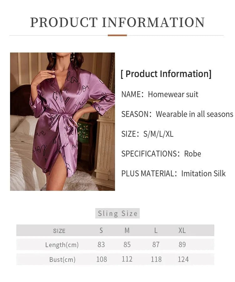 Wholesale Letter Print Silky Nightgown Robe Womens Short Pajamas Kimono Robe Sleepwear Valentine's Gift for Girlfriend Wife