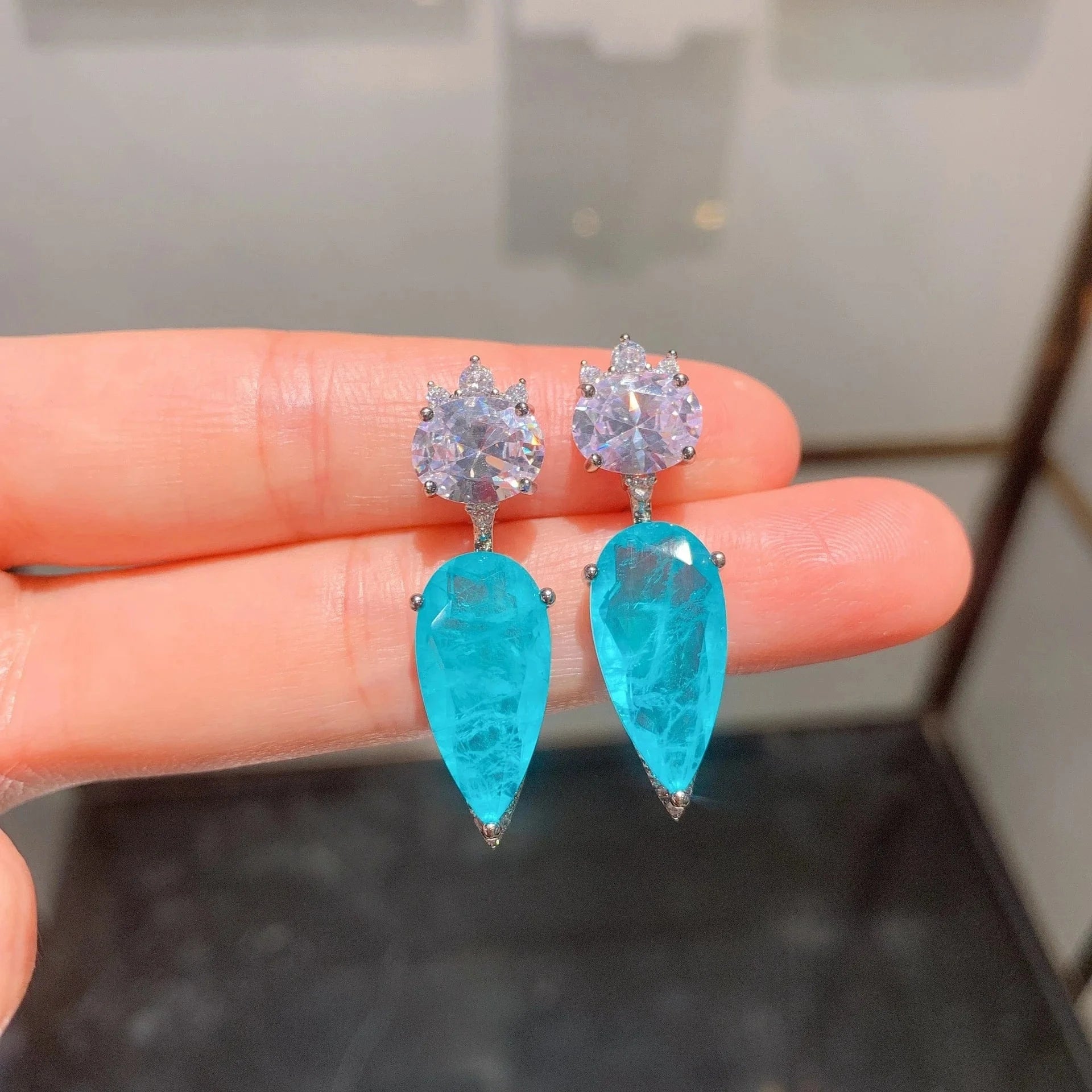 Wholesale luxury blue Brazil Fusion stone wedding party gift jewelries set