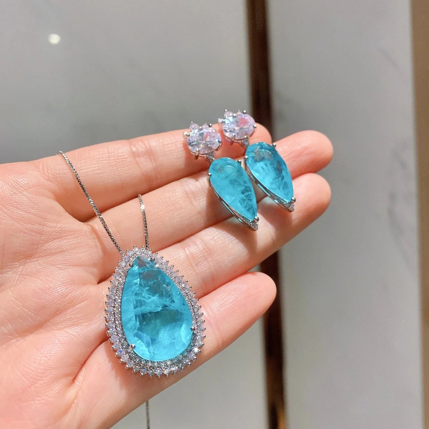 Wholesale luxury blue Brazil Fusion stone wedding party gift jewelries set
