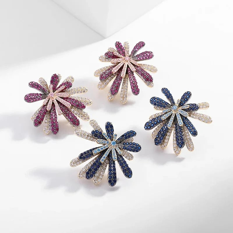 Wholesale Luxury Statement Fireworks Earrings for Women Engagement Party S925 Silver Needle Zircon Micro Paved Fashion Jewelry