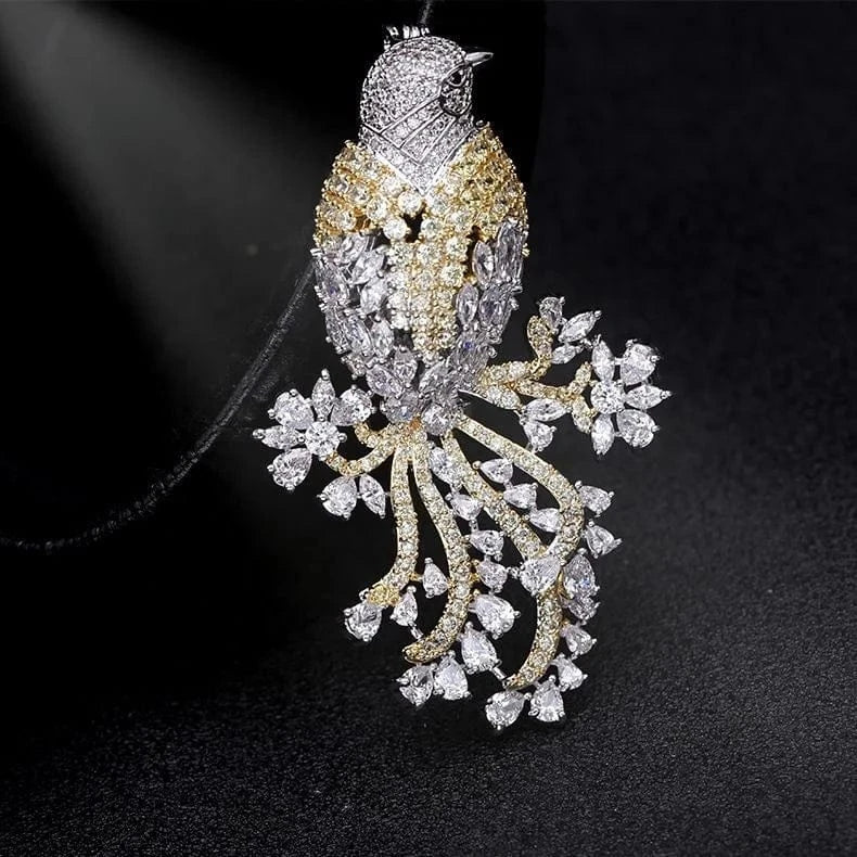 Wholesale luxury womens micro paved zircon pink bird decorative jewelry designer  brooches women
