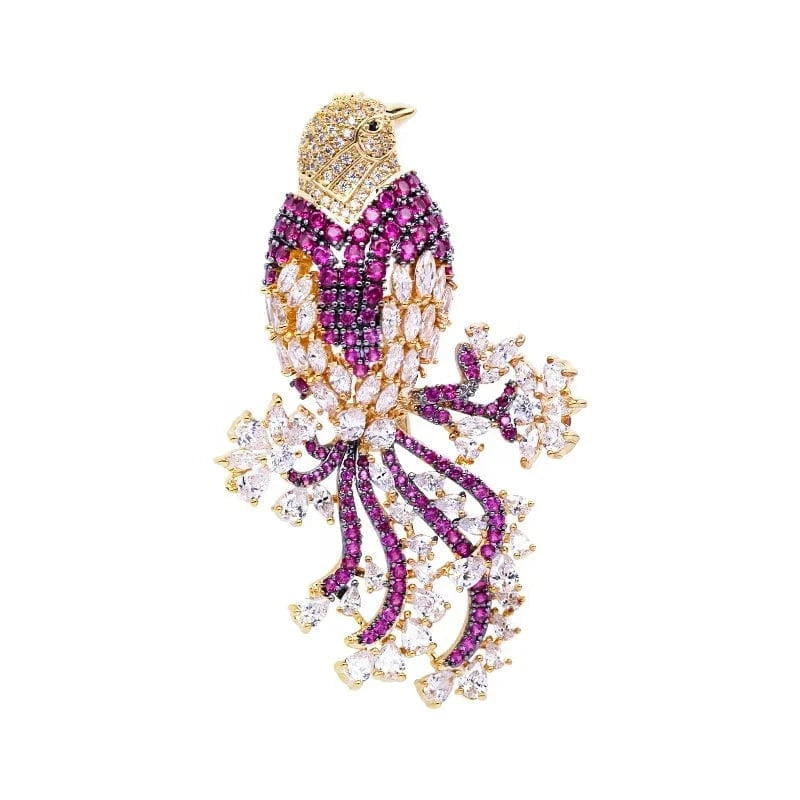 Wholesale luxury womens micro paved zircon pink bird decorative jewelry designer  brooches women
