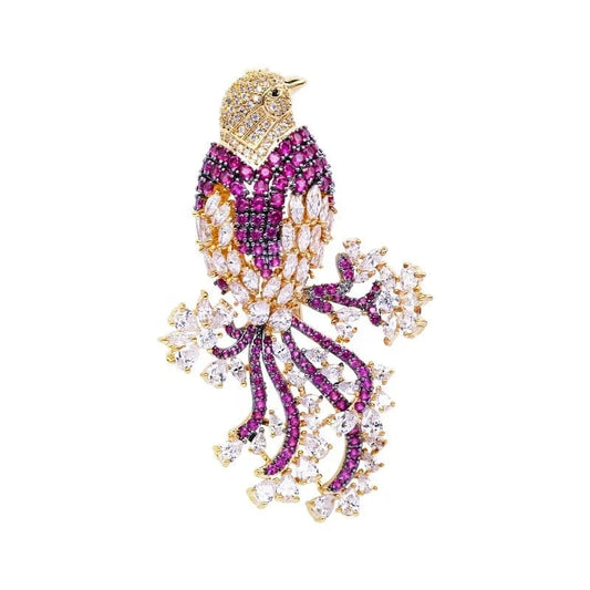 Wholesale luxury womens micro paved zircon pink bird decorative jewelry designer  brooches women