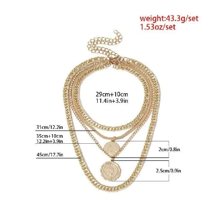 Wholesale Multilayer Retro Round  Gold Plated Necklace Charm Pendant Necklace Hip Hop Jewelry