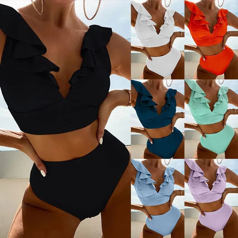 Wholesale New 2024 Swimsuit Custom Logo Split  V-Neck Split Swimsuit High Waist Split Sexy Micro Bikini Set swimsuits for women