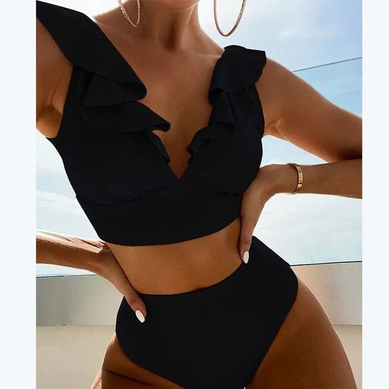 Wholesale New 2024 Swimsuit Custom Logo Split  V-Neck Split Swimsuit High Waist Split Sexy Micro Bikini Set swimsuits for women