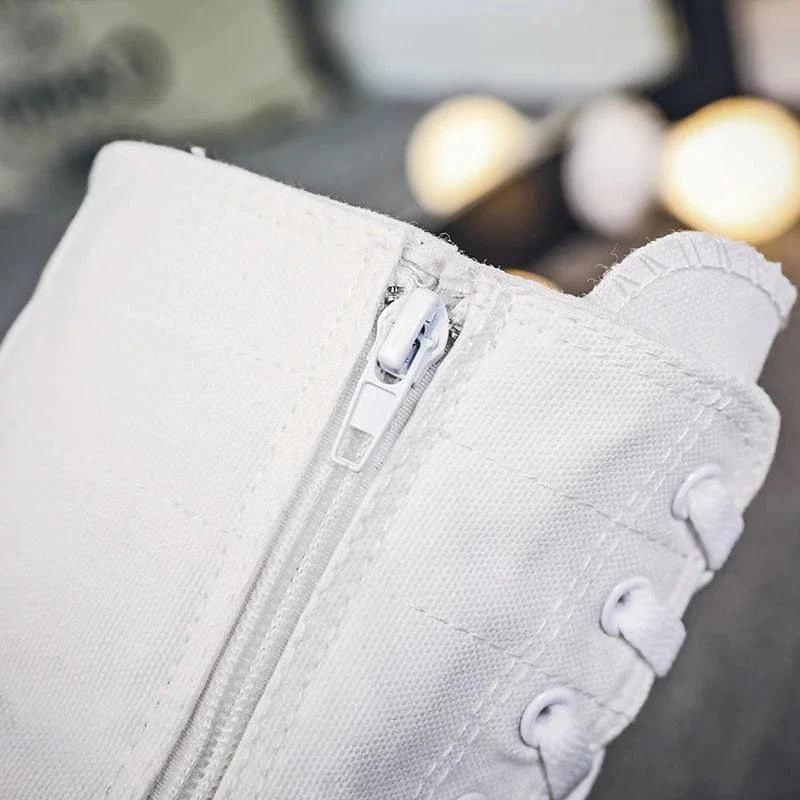 Wholesale New Arrivals High Top Casual Soft Bottom Boots White Canvas Shoes For Women Knee High Flat Boots