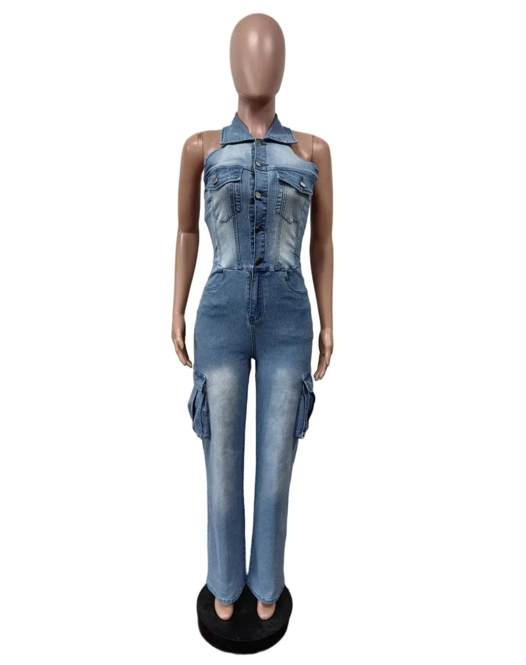 Wholesale New Casual Sleeveless Slim Fit Stretch Washed Denim Straight Leg Jumpsuit For Women Sehe Fashion