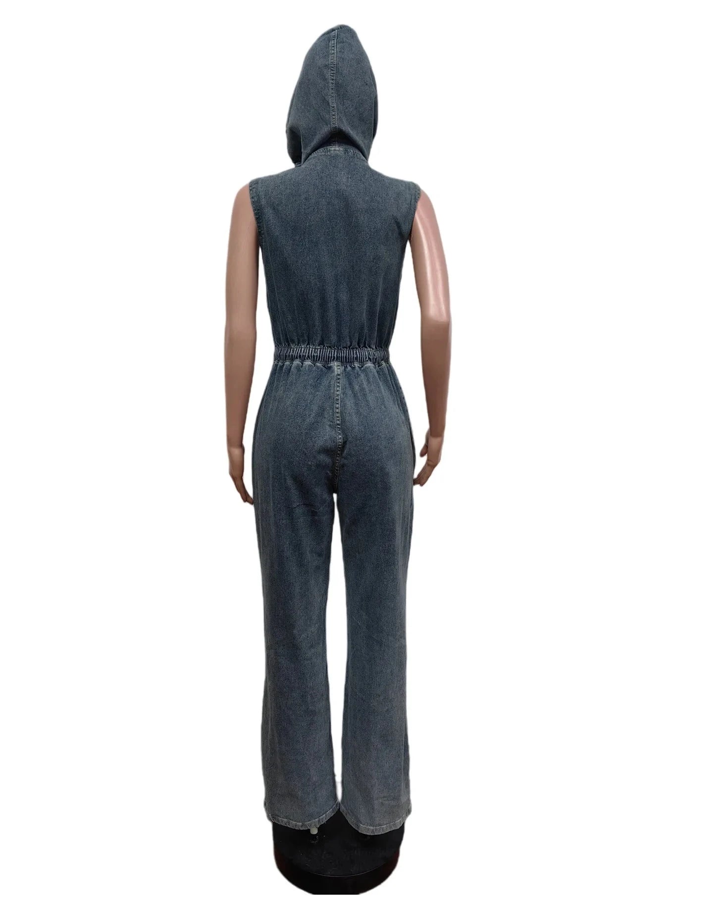Wholesale New Casual Sleeveless Stretch Retro Multi-Pocket Hooded denim cargo Jumpsuit For Women Sehe Fashion