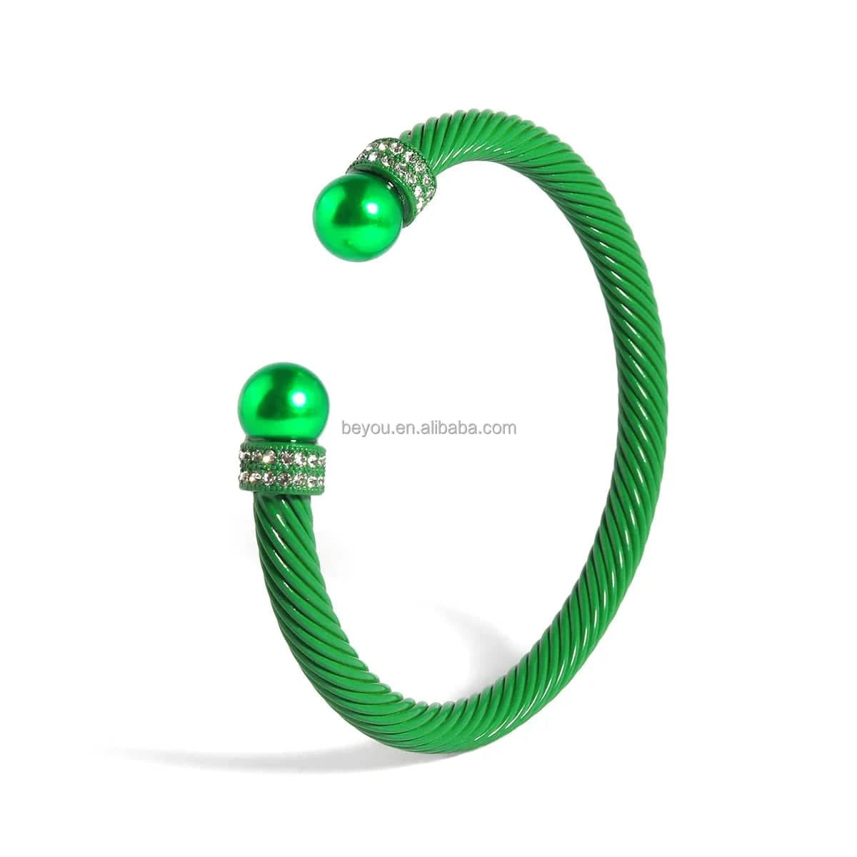 Wholesale New Fashion Pink Green Pearl Spray-painted Open Stainless Steel Bangles Personalized Bracelets Simple Hand Accessories