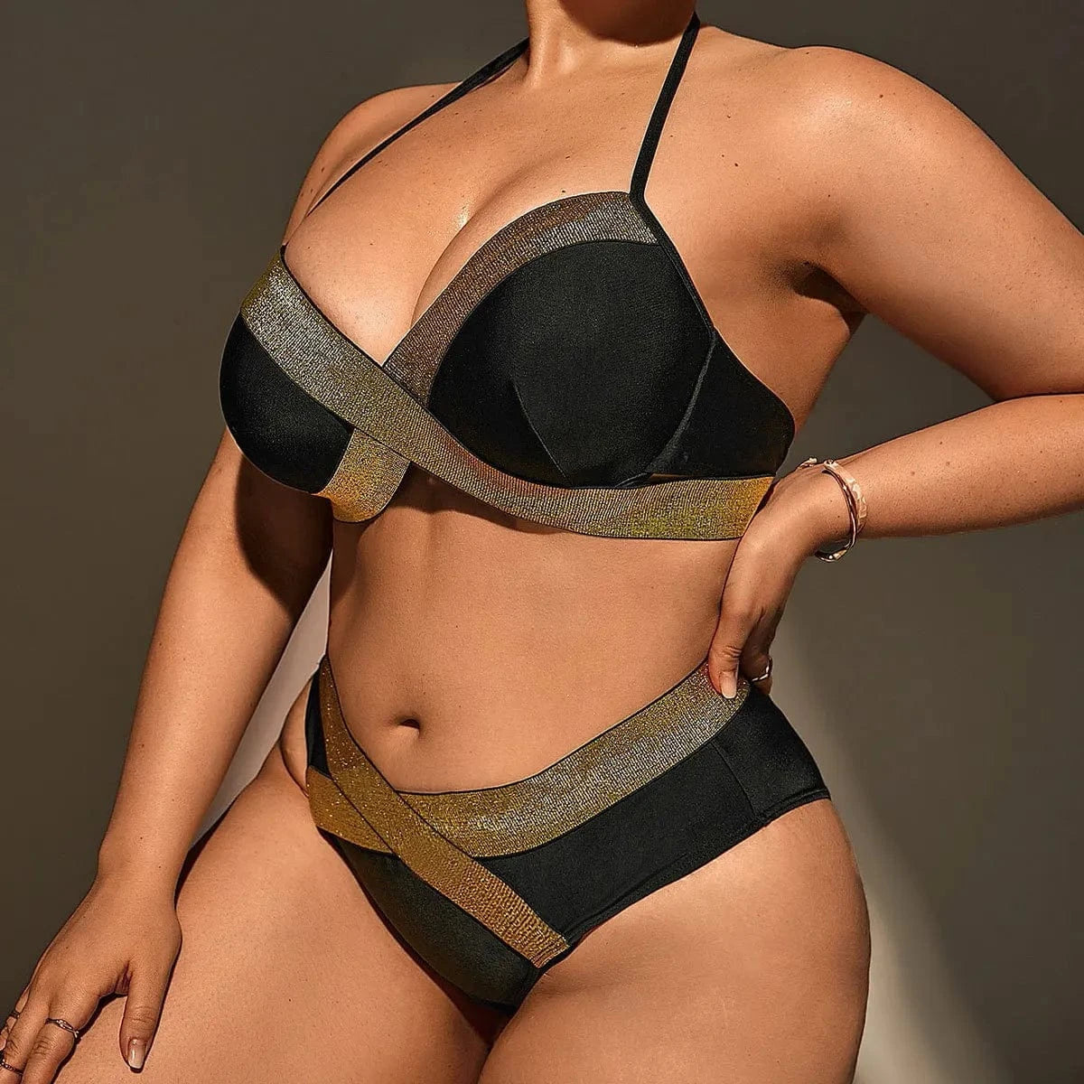 Wholesale New Plus Size Swimwear Sexy Bikini Women's 2023 New Gold Ribbon Swimwear Swimwear for Fat Women