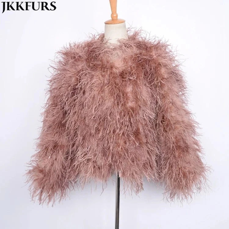 Wholesale New Style Women's Real Ostrich Fur Coat Lady Winter Turkey Feather Fur Jackets