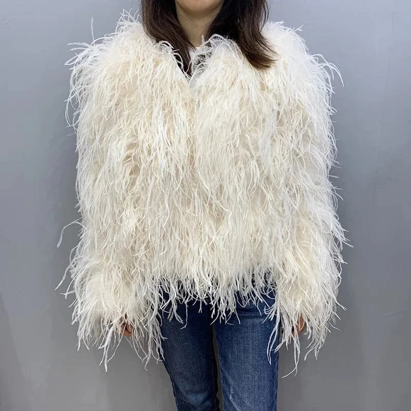 Wholesale New Style Women's Real Ostrich Fur Coat Lady Winter Turkey Feather Fur Jackets