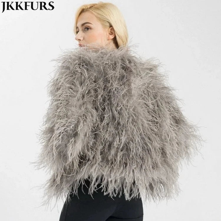 Wholesale New Style Women's Real Ostrich Fur Coat Lady Winter Turkey Feather Fur Jackets