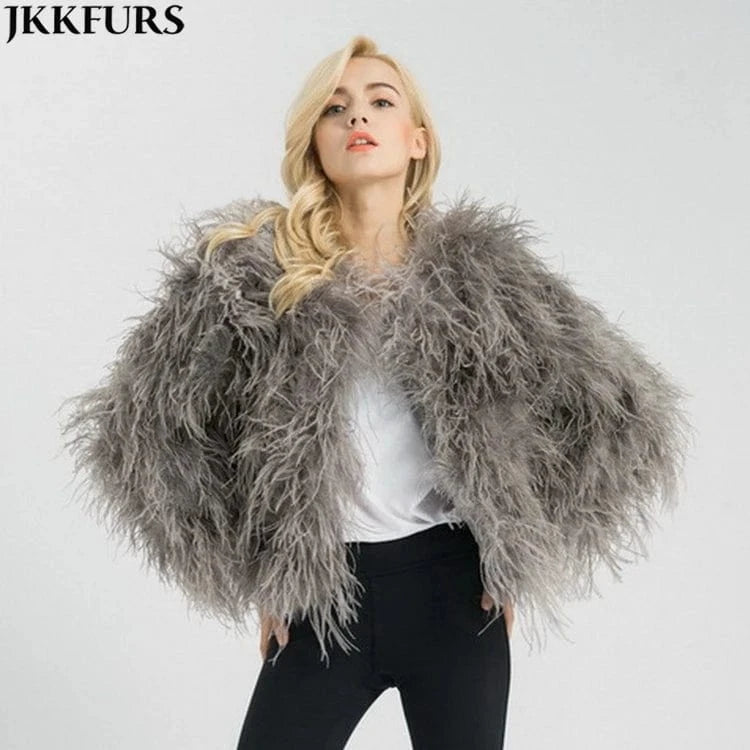 Wholesale New Style Women's Real Ostrich Fur Coat Lady Winter Turkey Feather Fur Jackets