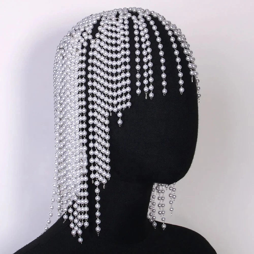 Wholesale Pearl Tassel Hair Accessories For Women Wedding Bride Jewelry Fashion Tassel Hair Chain Jewelry Gift