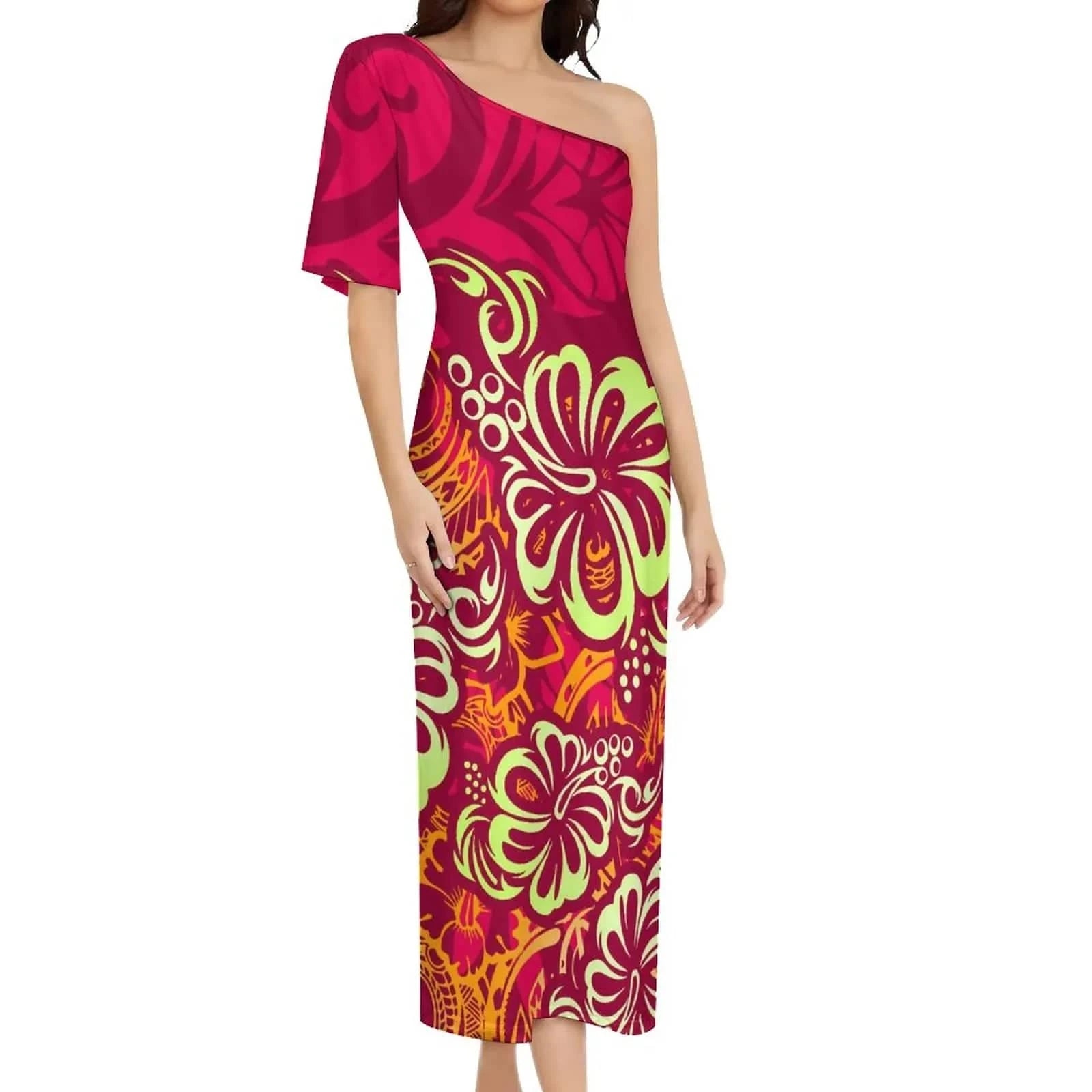 Wholesale Print Polynesian Dress Evening Wedding Party Dress Lady Elegant Plus Size Sexy Bodycon Long Samoan Dress