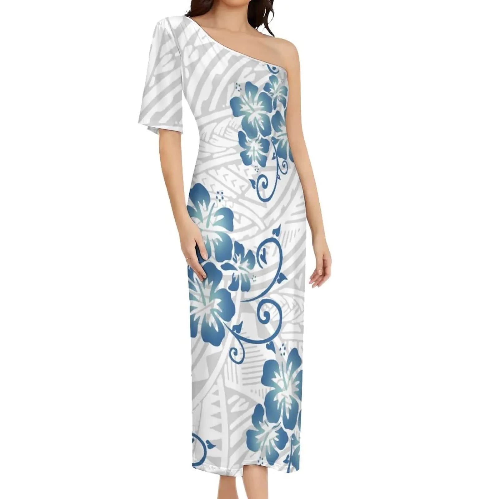 Wholesale Print Polynesian Dress Evening Wedding Party Dress Lady Elegant Plus Size Sexy Bodycon Long Samoan Dress