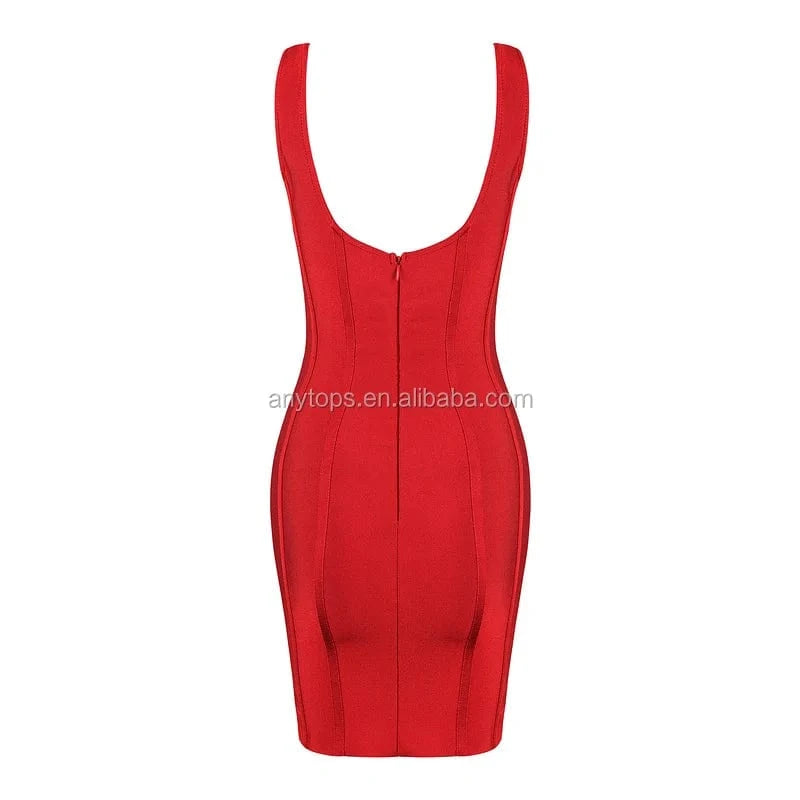 Wholesale Red Sleeveless Bodycon Sexy Cutout Backless backless red adult bandage dress