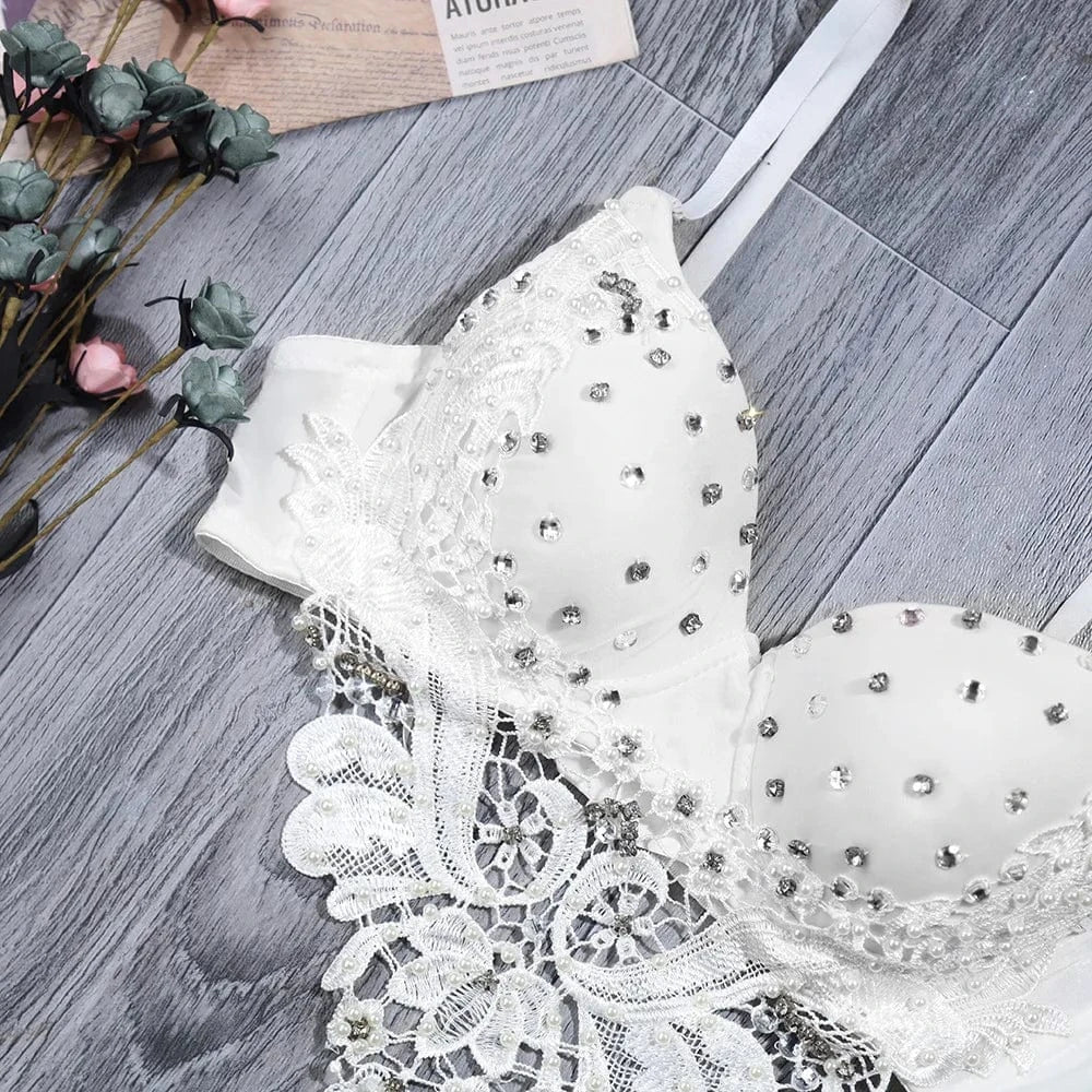 Wholesale sexy white tube halter crop top with beads