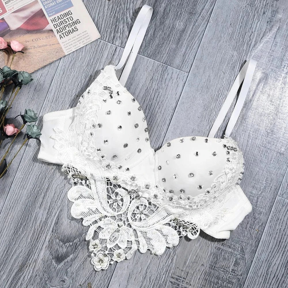 Wholesale sexy white tube halter crop top with beads