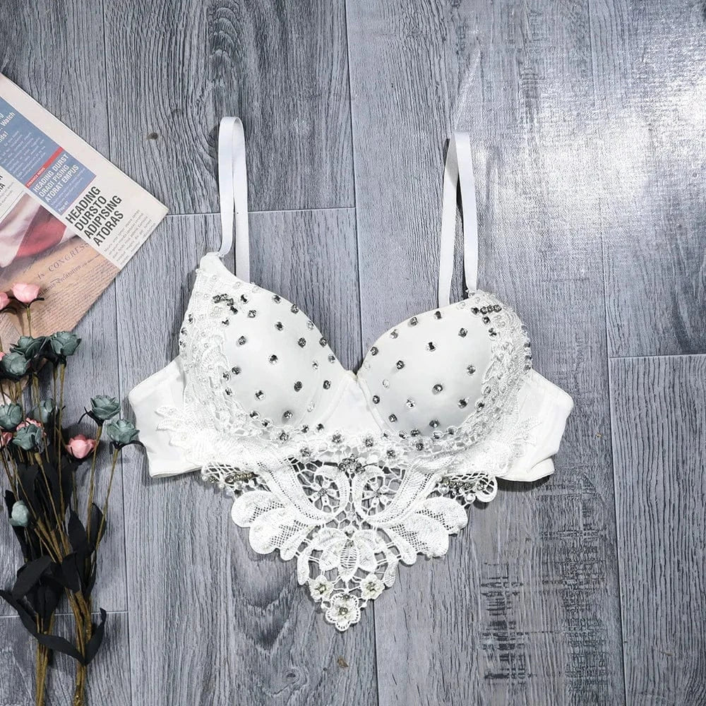 Wholesale sexy white tube halter crop top with beads