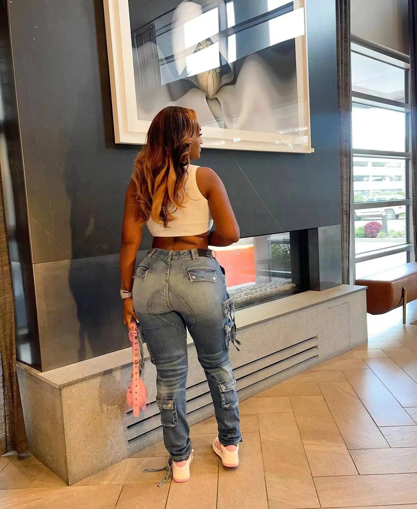 Wholesale stylish 2024 boutique S-2XL women ladies cargo trousers denim jeans pants