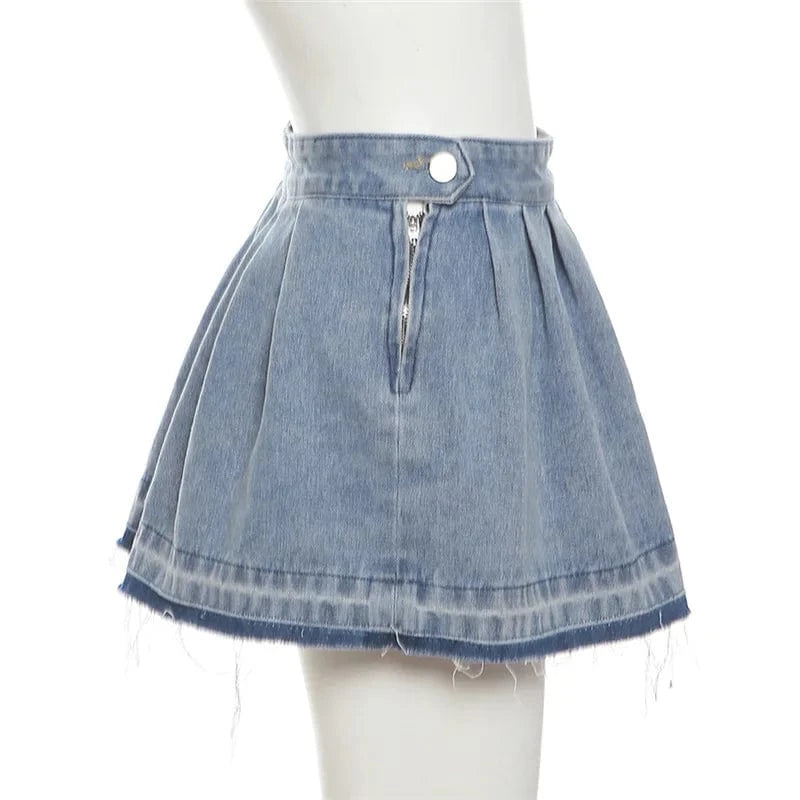 Wholesale summer boutique 2024 fashion girls mini denim jeans pleated women's skirts