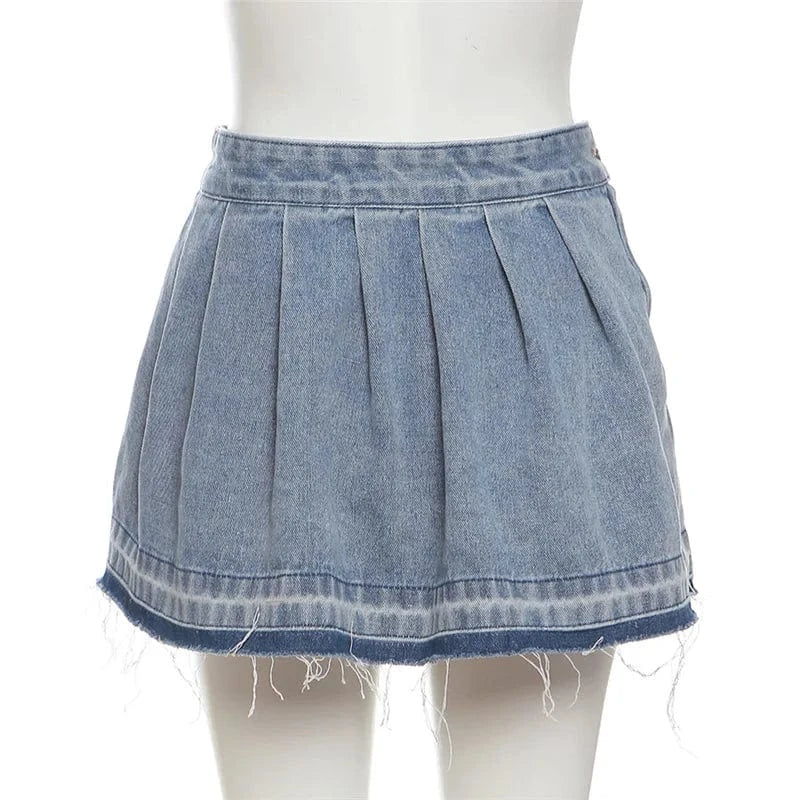 Wholesale summer boutique 2024 fashion girls mini denim jeans pleated women's skirts