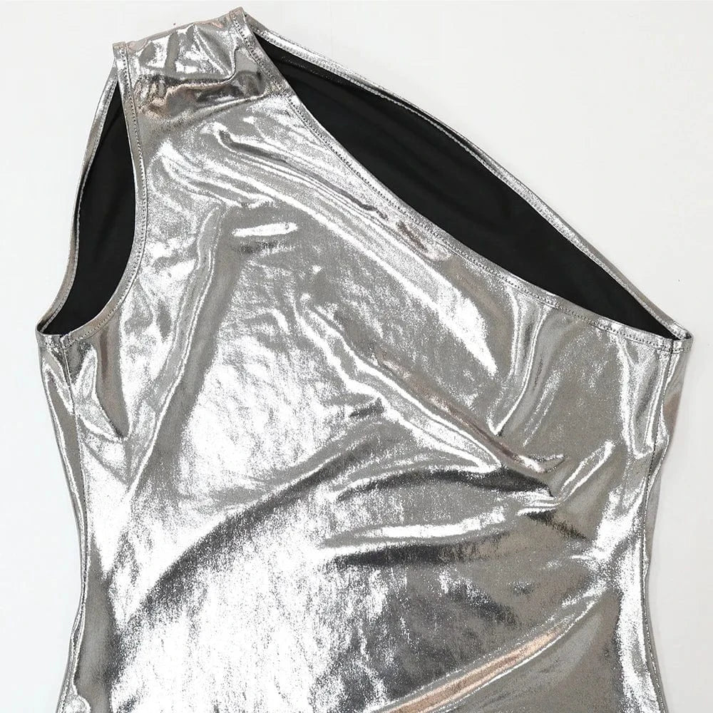 Wholesale summer boutique 2024 one shoulder shiny patchwork hot sexy women's dresses