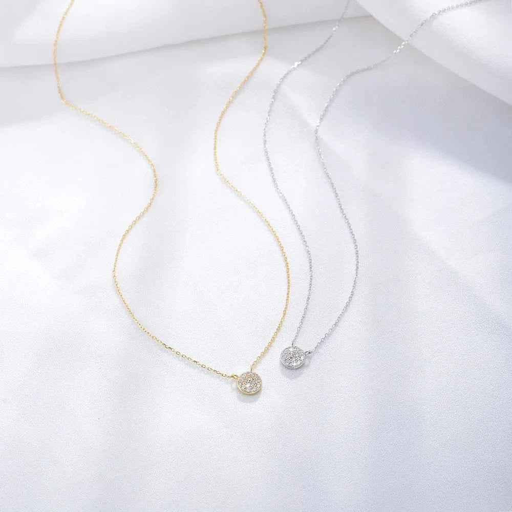 Wholesale Trendy fine jewelry 14k gold plated chain necklace round charm ypoallergenic zircon S925 silver pendant necklace