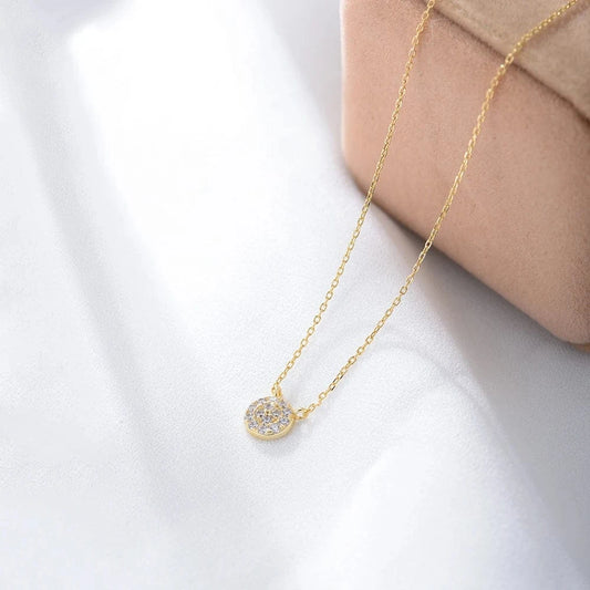 Wholesale Trendy fine jewelry 14k gold plated chain necklace round charm ypoallergenic zircon S925 silver pendant necklace