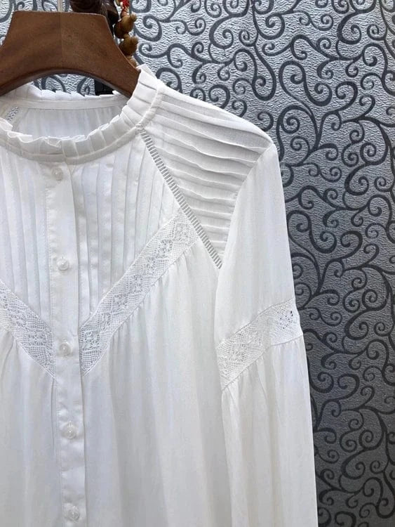 Wholesale White Shirts 2024 Spring Summer  High Quality Shirt Women  Hollow Out Lace Patchwork Long Sleeve Casual Shirt Blusas