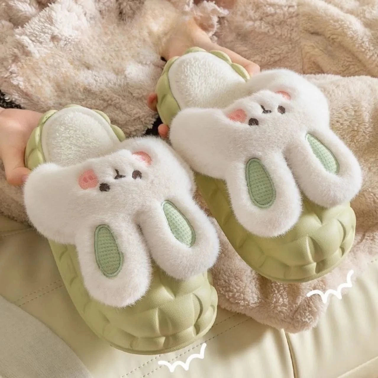Wholesale Women Anti Slippery Slippers for Winter Cotton Kawaii Rabbit Slippers New Thick Bottom Detachable Slippers